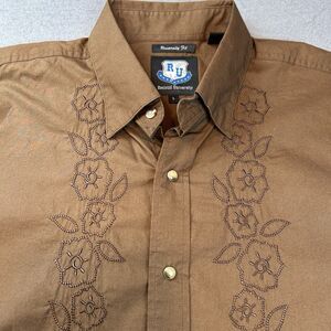 Resistol University Mens Western Rodeo Button Down LS Shirt SZ L Brown Snap